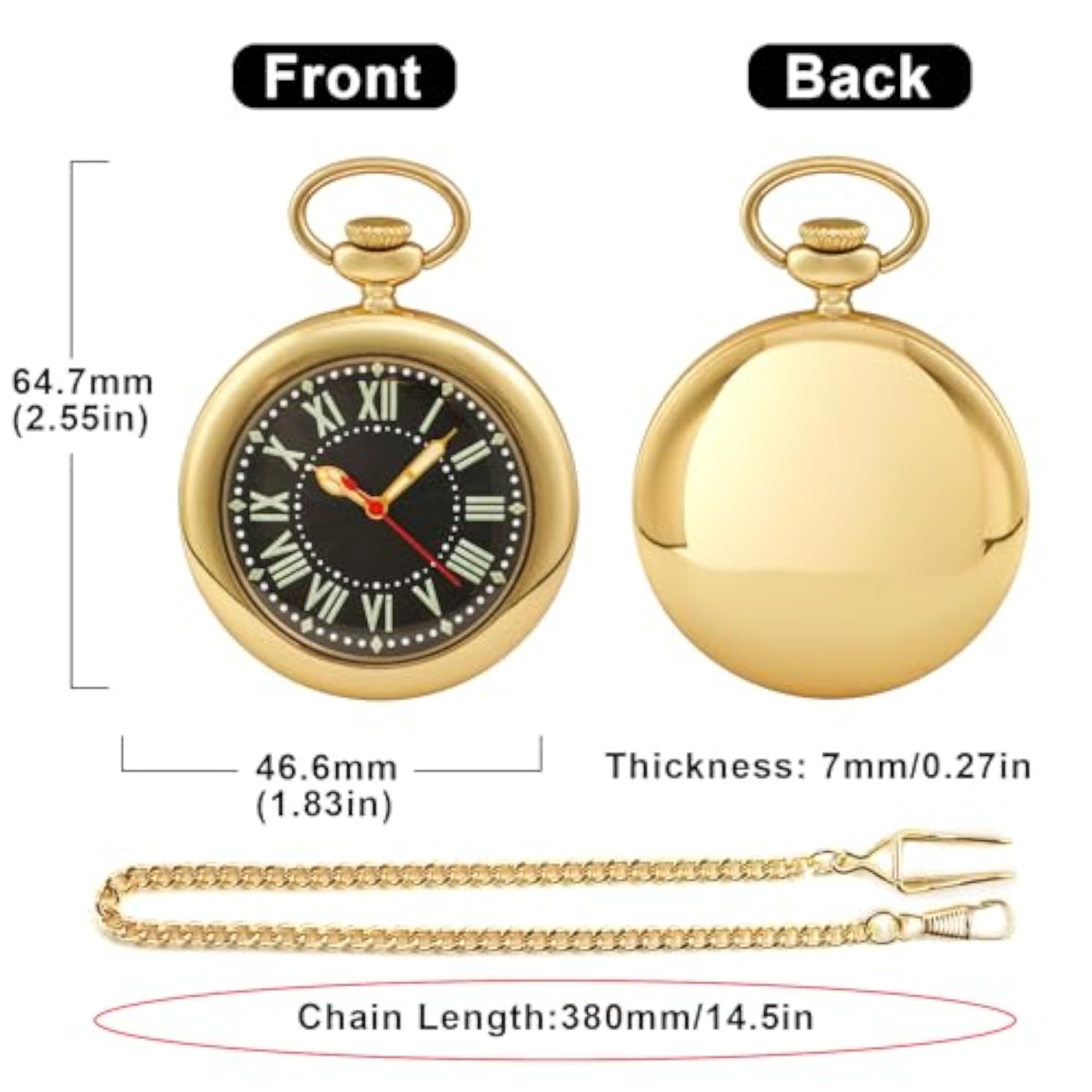 Men's Arabic Digital Dial Pocket Watch with Chain